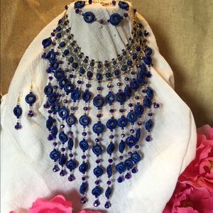 Handwoven cobalt blue necklace.